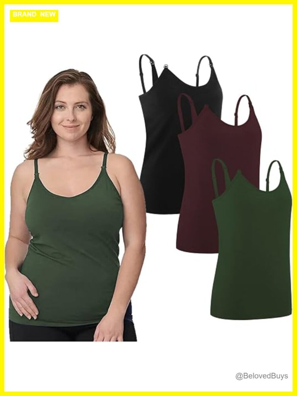 76% Premium Modal Nursing Cami Tank Tops 3-Pack with Built-in Bra Maternity